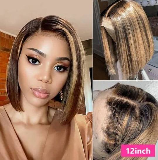 Ombre Color Straight Human Hair Honey Blonde Bob Highlight Wig 150% Density-Amanda Hair