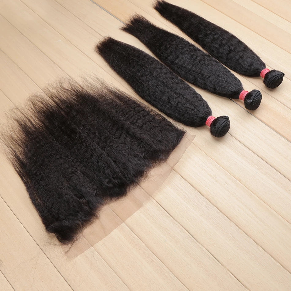 Brazilian Hair Kinky Straight 4 Bundles With 13*4 Lace Frontal 9A Grade 100% Unprocessed Human Hair - Amanda Hair