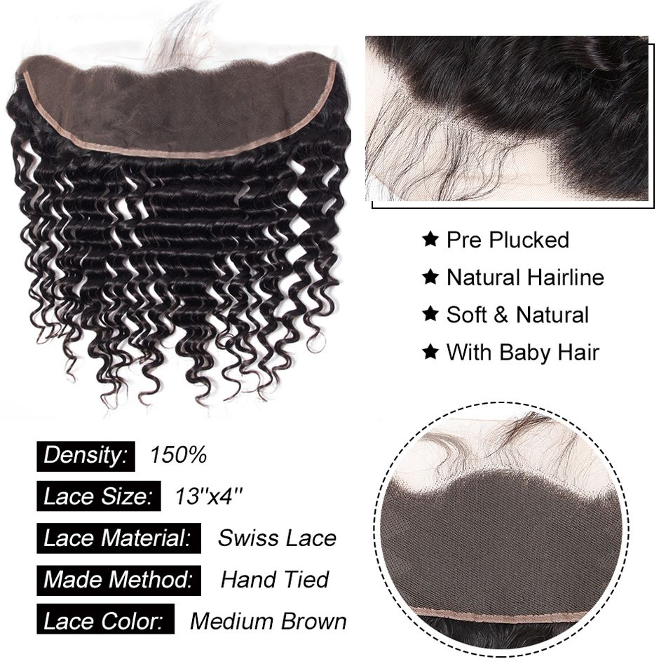 Amanda Deep Wave Weave Frontal Lace Closure Human Hair Extensions 13*4 Lace Front 100% Remi Human Hair