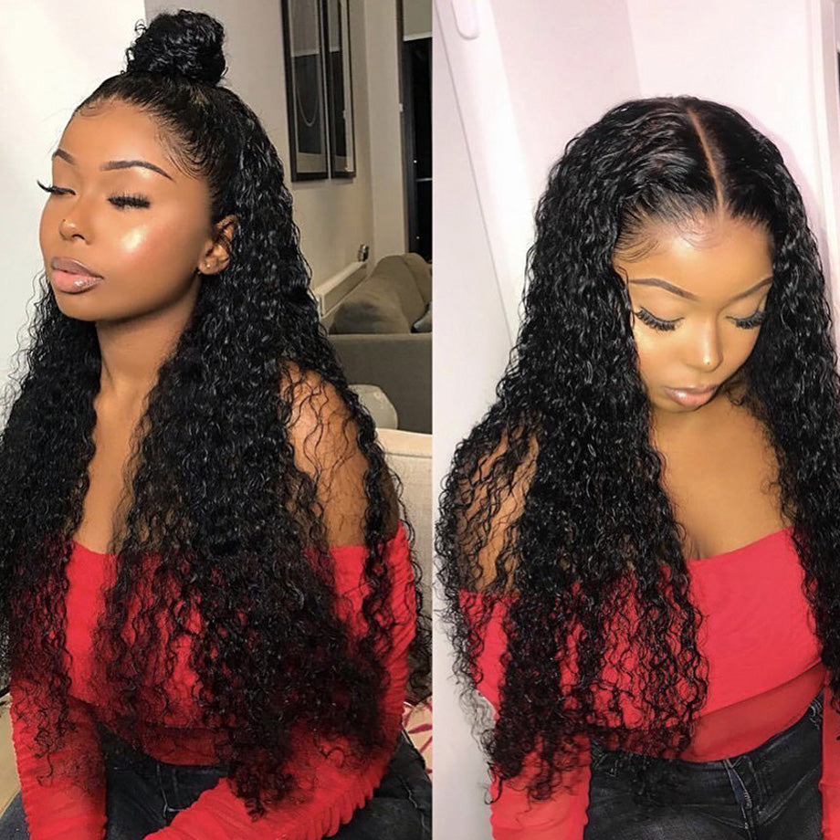 Pre Plucked 180% Density Long Curly Hair T Part Lace Front Human Hair Wig Bleached Knots - Amanda Hair