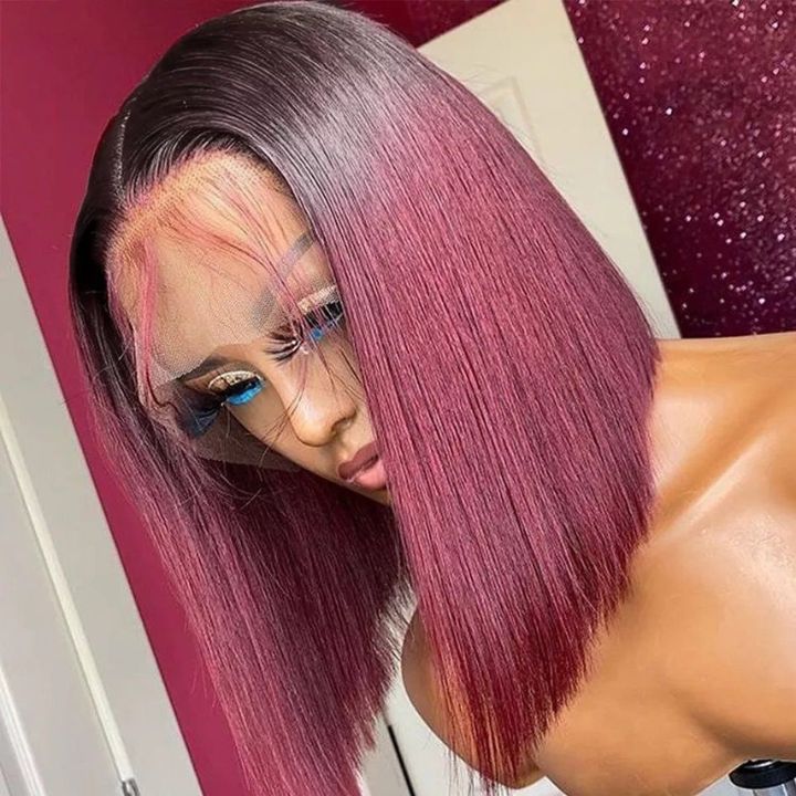 Flash Sale: Glueless Ombre T1b/99j Burgundy Straight Short Bob Wig-Amanda Hair