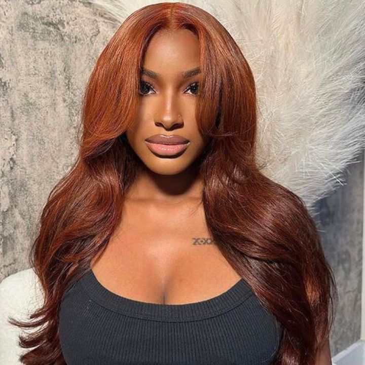 AmandaHair Bright Brown13x4 Lace Front Body Wave Wig Copper Auburn Color Wigs