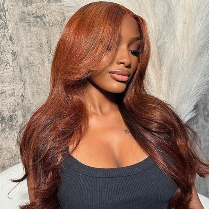 AmandaHair Bright Brown13x4 Lace Front Body Wave Wig Copper Auburn Color Wigs