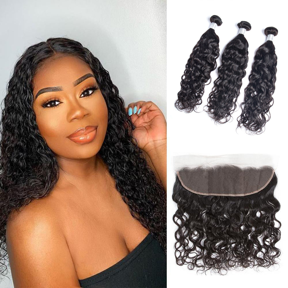 Water Wave 3 Bundles With 13*4 Lace Frontal 9A Grade Brazilian Hair 100% Unprocessed Human Hair - Amanda Hair