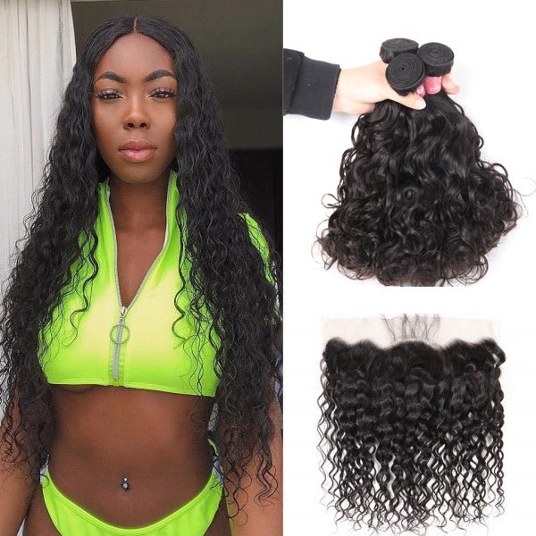 Amanda Hair Malaysian Water Wave 3 Bundles With 13*4 Lace Frontal 10A Grade 100% Remi Human Hair Attractive Curly Wave Hair