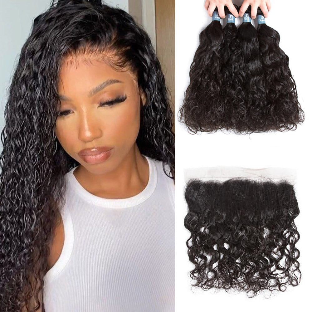 Brazilian Water Wave 4 Bundles With 13*4 Lace Frontal 9A Grade 100% Unprocessed Human Hair - Amanda Hair