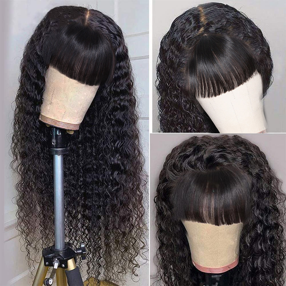Long Curly Human Hair Wigs With Bangs-Amanda Hair