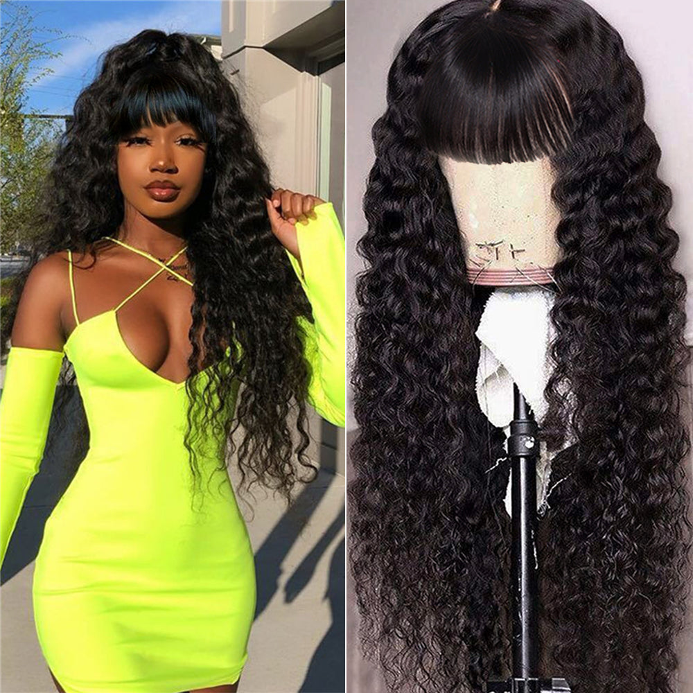 Long Curly Human Hair Wigs With Bangs-Amanda Hair