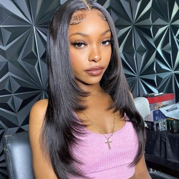 Butterfly Layered Haircut Yaki Straight Lace Wigs Nature Burmese Human Hair Wig Flash Sale