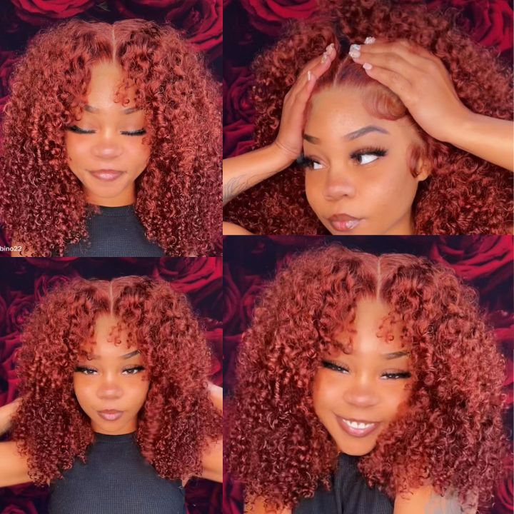 Auburn Brown Glueless Lace Frontal  Kinky Curly Wig Human Hair No Code Needed -Amanda Hair