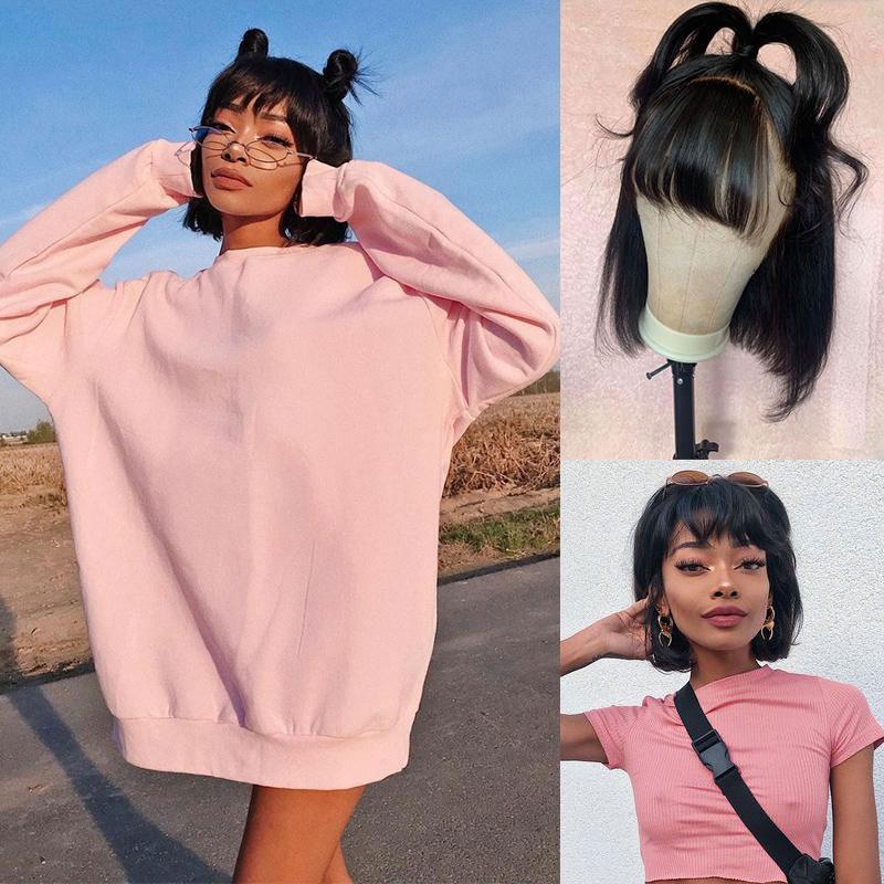 Flash Sale: Buy Straight Bob Wig With Bangs, Get 99j Same Length One For Free, Machine Made No Lace Wig