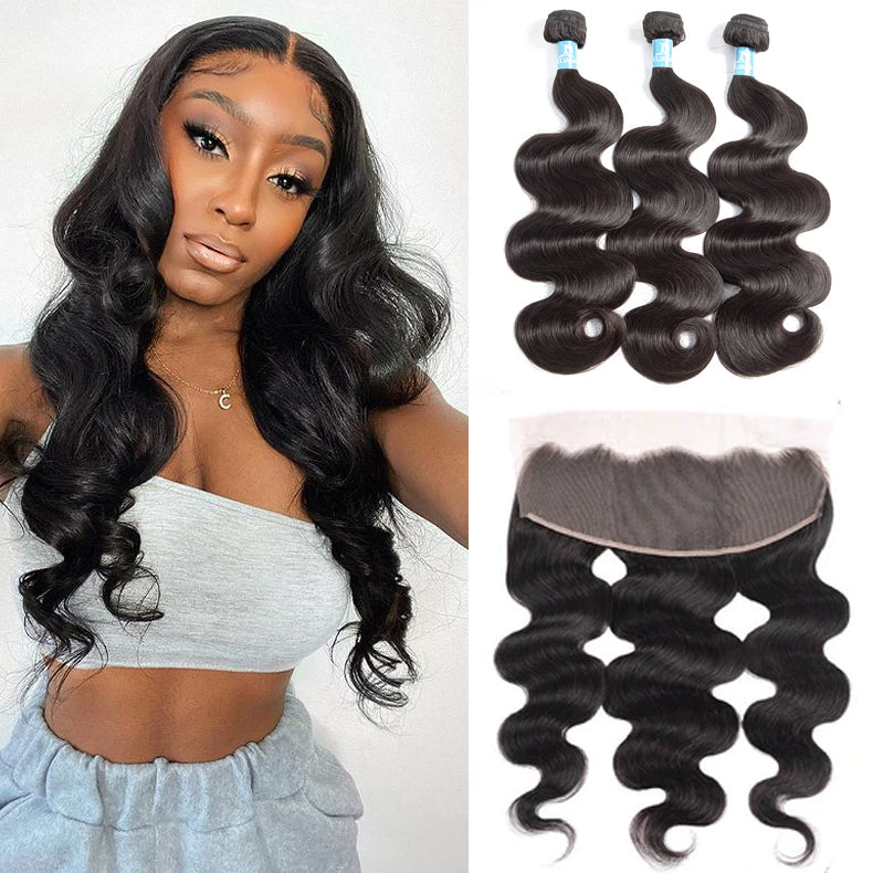 Brazilian Hair 9A Body Wave 3 Bundles With 13*4 Lace Frontal 100% Unprocessed Human Hair - Amanda Hair