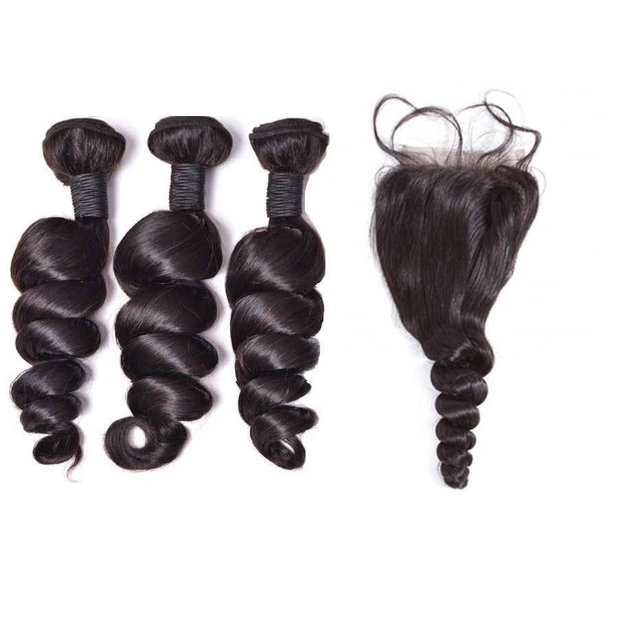 Brazilian Loose Wave 4 Bundles With 4*4 Lace Closure 9A Grade 100% Unprocessed Human Hair -Amanda Hair