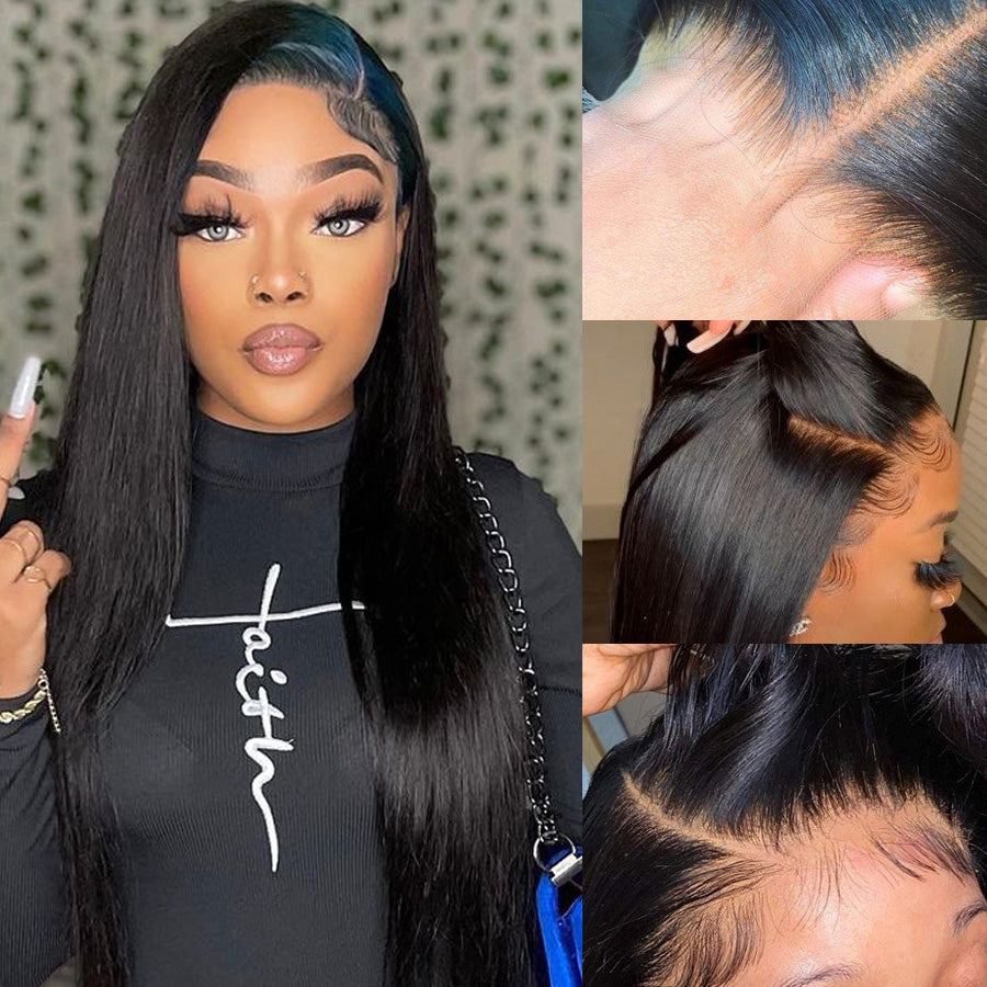 Billie Eilish Hairstyles Neon Blue Roots On Nature Black Hair Straight Wigs-Amanda Hair
