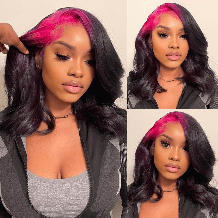 Billie Eilish Hairstyles Neon Red Roots On Nature Black Hair Body Wave Wigs-Amanda Hair