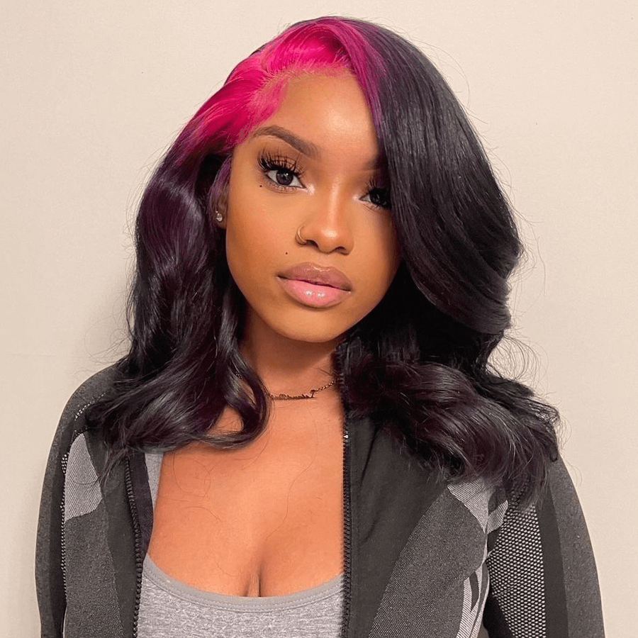 Billie Eilish Hairstyles Neon Red Roots On Nature Black Hair Body Wave Wigs-Amanda Hair