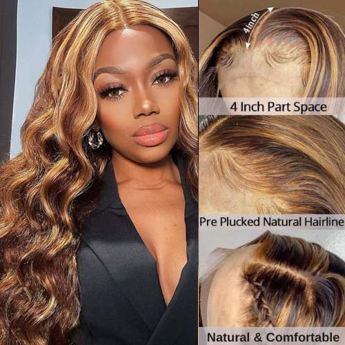 Body Wave Lace Frontal Wigs Highlight Piano Color 13*4 HD Lace frontal Human Hair Wig-Amanda Hair