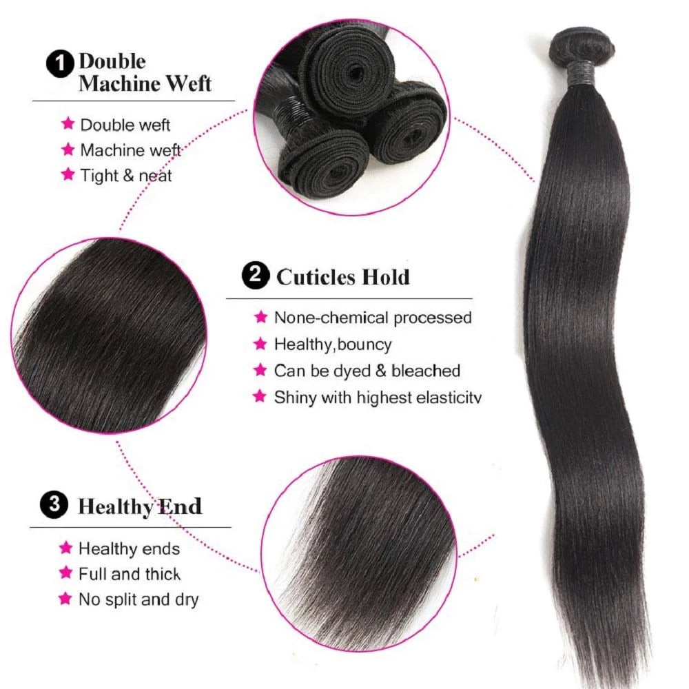 Amanda Malaysian Straight Hair 3 Bundles With 13*4 Lace Frontal 10A Grade 100% Remy Human Hair