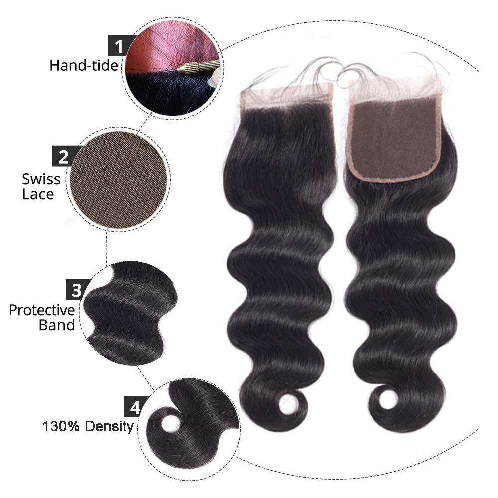 Body Wave Brazilian Hair 3 Bundles With 4*4 Lace Closure 9A Grade 100% Unprocessed Human Hair - Amanda Hair