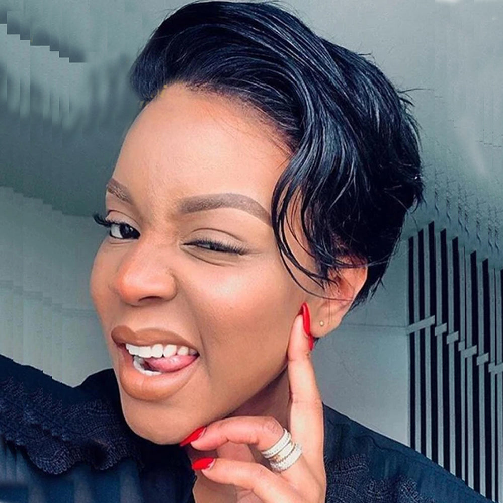 Straight Short Bob Side Part Lace Front Pixie Cut Wigs With Bang Cuticle Aligned Glueless Transparent 13*4 Lace Frontal Bob Wig - Amanda Hair
