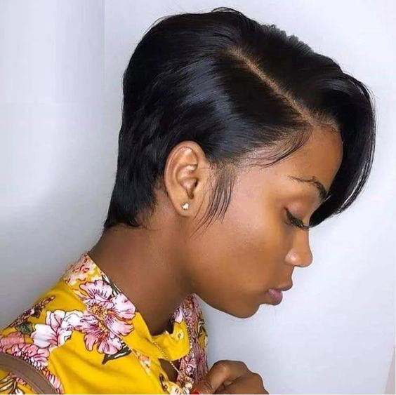 Straight Short Bob Side Part Lace Front Pixie Cut Wigs With Bang Cuticle Aligned Glueless Transparent 13*4 Lace Frontal Bob Wig - Amanda Hair