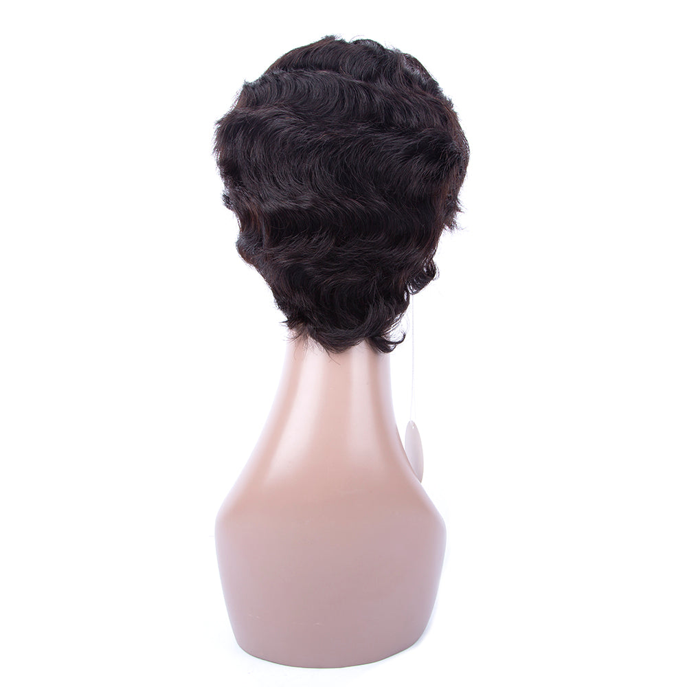 Pixie Cut Finger Wave Wig Machine Made Gluless Human Hair Wavy Wigs-Amanda Hair