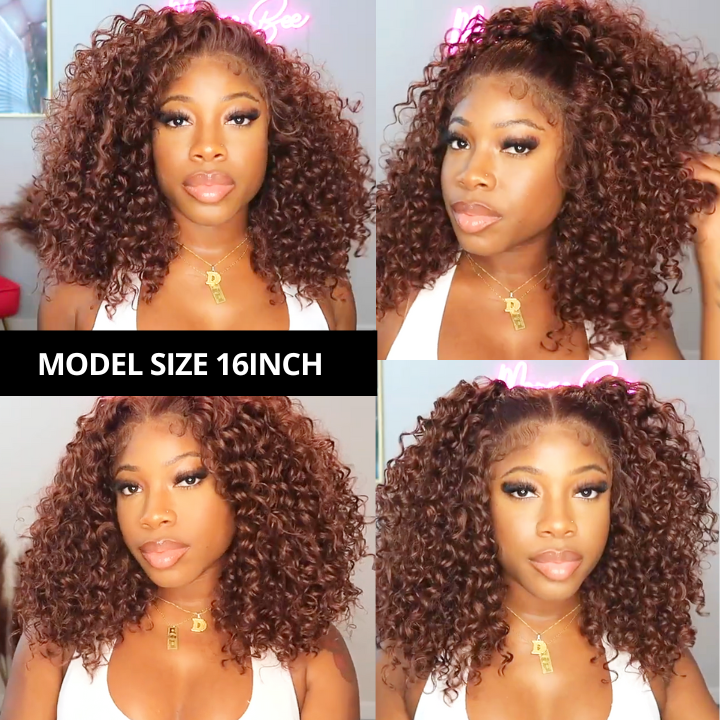 Copper Brown Spanish Curly Tranparent Lace Wigs Deep Hairline 100% Human Hair Auburn / Reddish Brown Lace Front Wigs-Amanda Hair