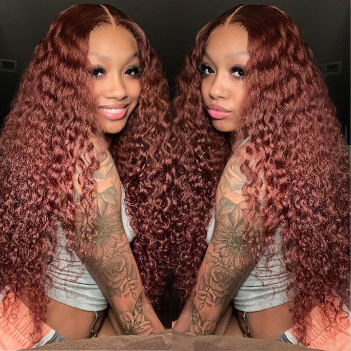 Copper Brown Spanish Curly Tranparent Lace Wigs Deep Hairline 100% Human Hair Auburn / Reddish Brown Lace Front Wigs-Amanda Hair
