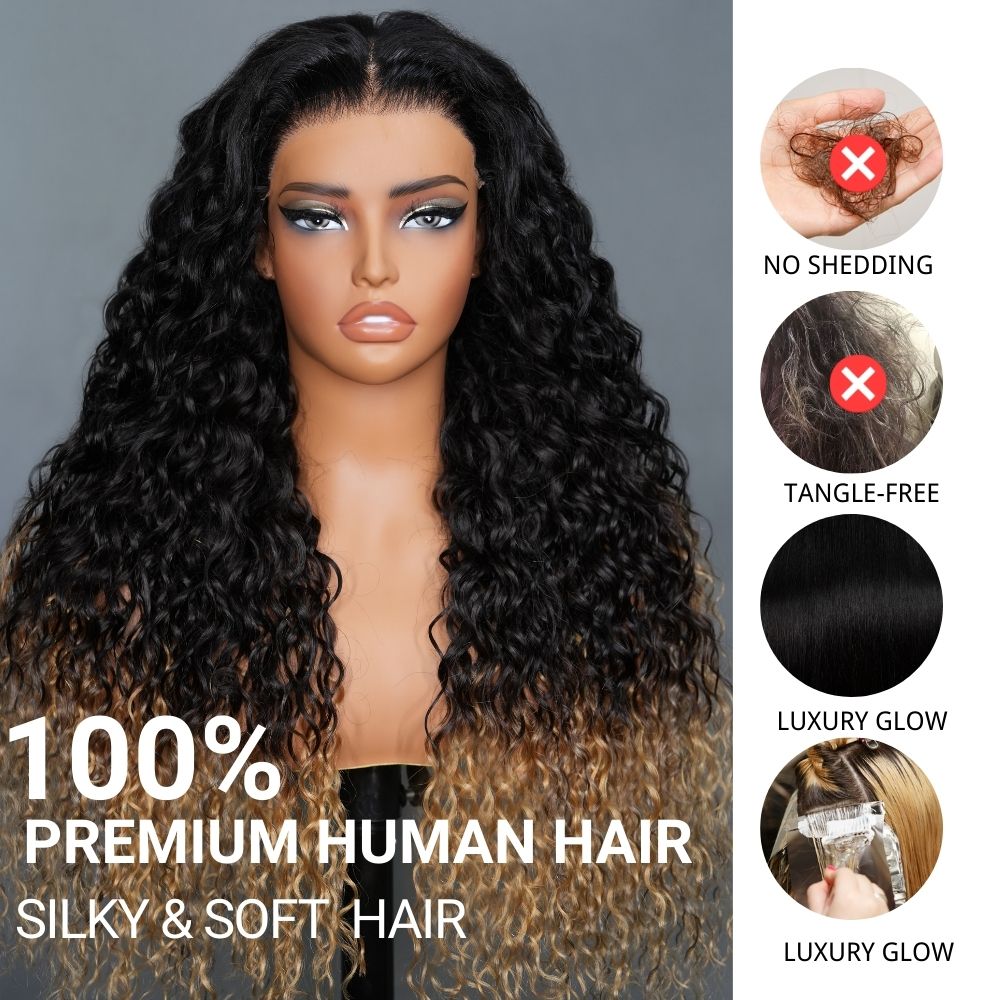 Two Tone Ombre Honey Blonde Glueless Curly Clear Transparent Lace Front Colored Wigs 100% Human Hair For Women-Amanda Hair