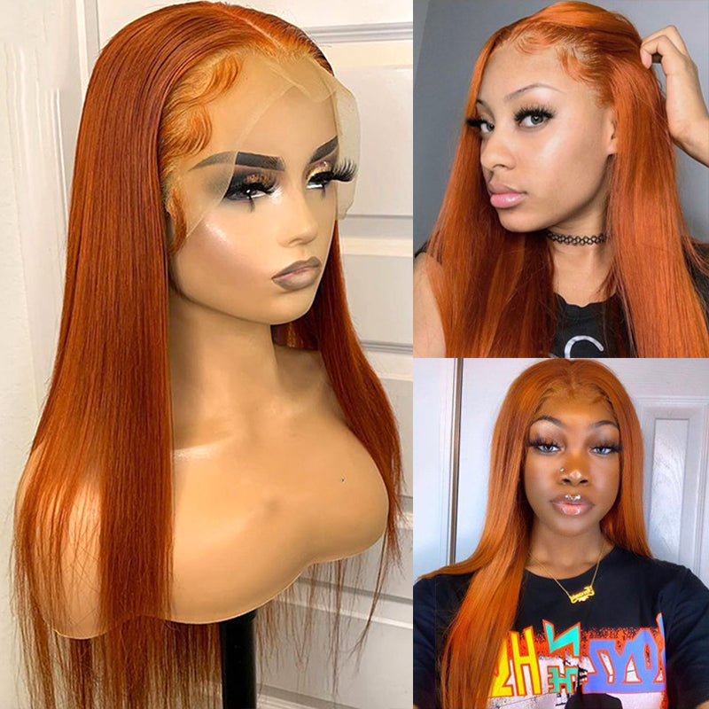 Orange Ginger Long Straight Hair 13x4 Lace Front Wig Virgin Human Hair Wig 4x4 Glueless Wigs For Black Women-Amanda Hair