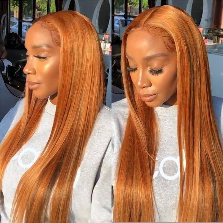 Orange Ginger Long Straight Hair 13x4 Lace Front Wig Virgin Human Hair Wig 4x4 Glueless Wigs For Black Women-Amanda Hair