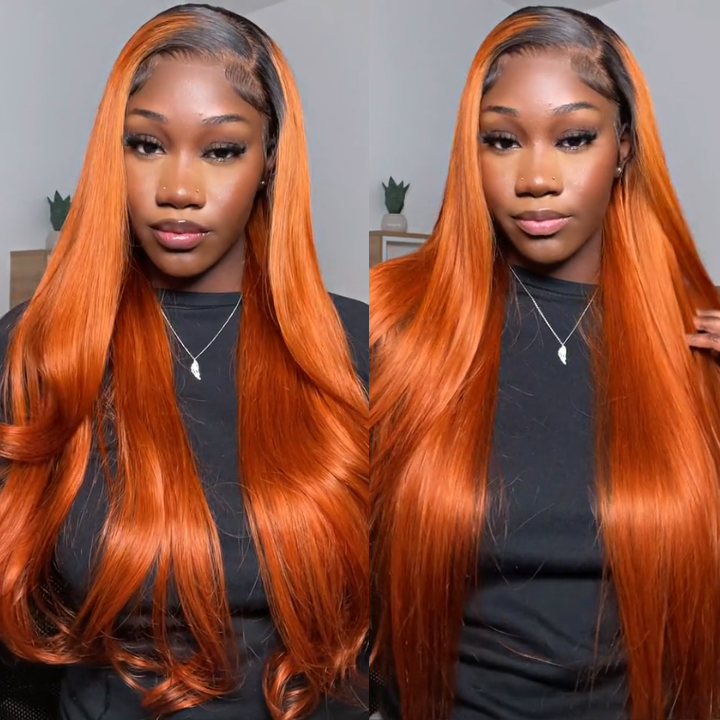 Dark Root Ginger Colored Straight 13x4 Lace Front /4*4 Lace Closure Wigs With Baby Hair - Amanda Hair