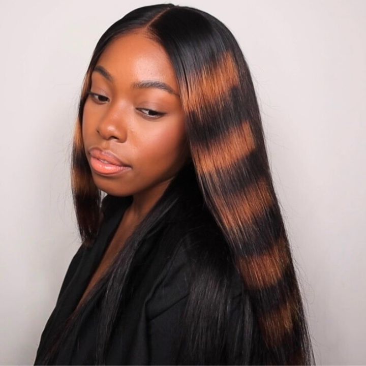 Tiger Print Hottest Long Highlight Brown Zebra Stripe Straight Human Hair Glueless Lace Front Wigs Patches Color Wig- Amanda Hair