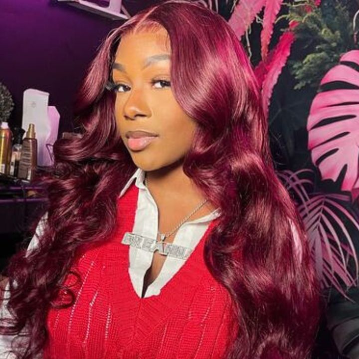 Glueless 99J Burgundy Body Wave HD Transparent 13x4 Lace Front /6x4.5 Closure Colord Red Wig -Amanda Hair