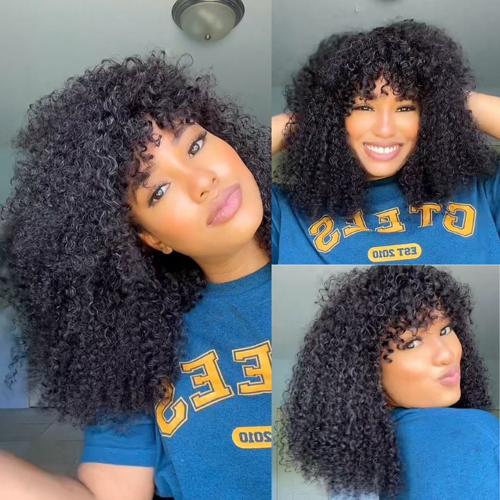 Glueless Brazilian Human Hair Short Curly Wig With Bangs-Amanda Hair