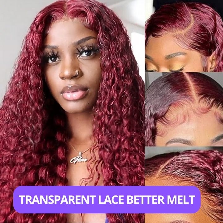 Glueless Burgundy Lace Front Wig 99J Curly Human Hair Wigs Colored HD Transparent 13X4 Lace Frontal Wig Preplucked Red Hair Wig-Amanda Hair
