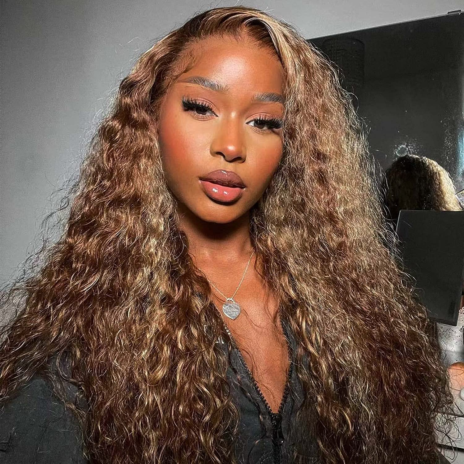 Glueless Highlight Curly Lace Front Human Hair Wig Ombre Blonde Lace Front Wig for Women-Amanda Hair