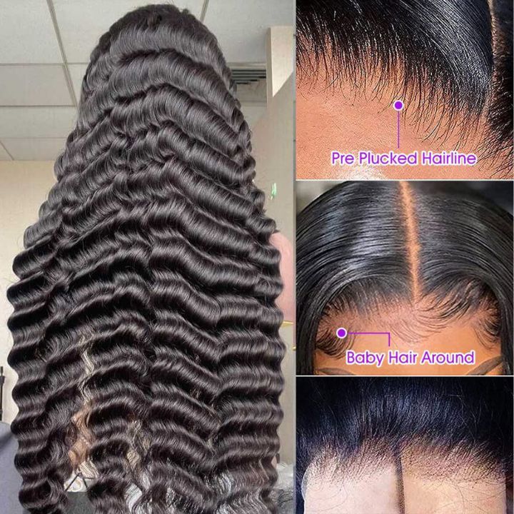 Glueless Loose Deep Wave Wigs Virgin Human Hair  Clear Transparent  Lace Front Wig Pre Plucked Hairline - Amanda Hair