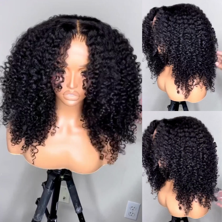 24H Fast Shipping Glueless Thick Fluffy Afro Curly Human Hair Bob Wigs 13*4/4*4 Invisible Lace Wig For Women No Code Needed -Amanda Hair