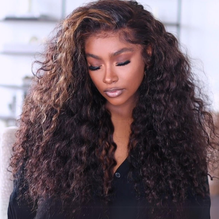 300% Density Bold Bounce Glueless Water Wave 13*4 HD Lace Front Wigs Transparent Lace Color Wig Plucked Hairline-Amanda Hair