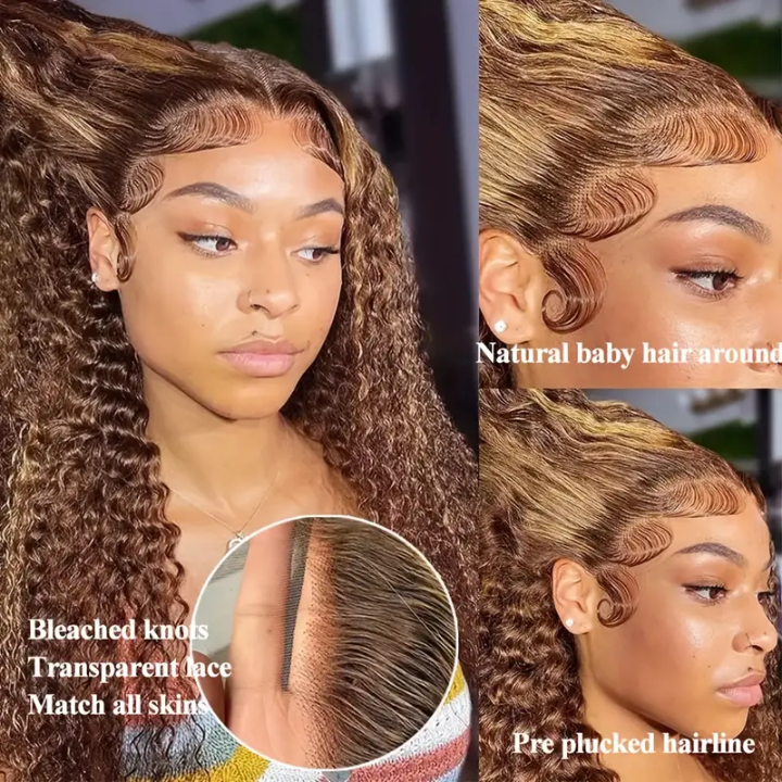 Glueless Highlight  Deep Wave Lace Front Human Hair Wig Ombre Blonde Lace Front Wig for Women-Amanda Hair
