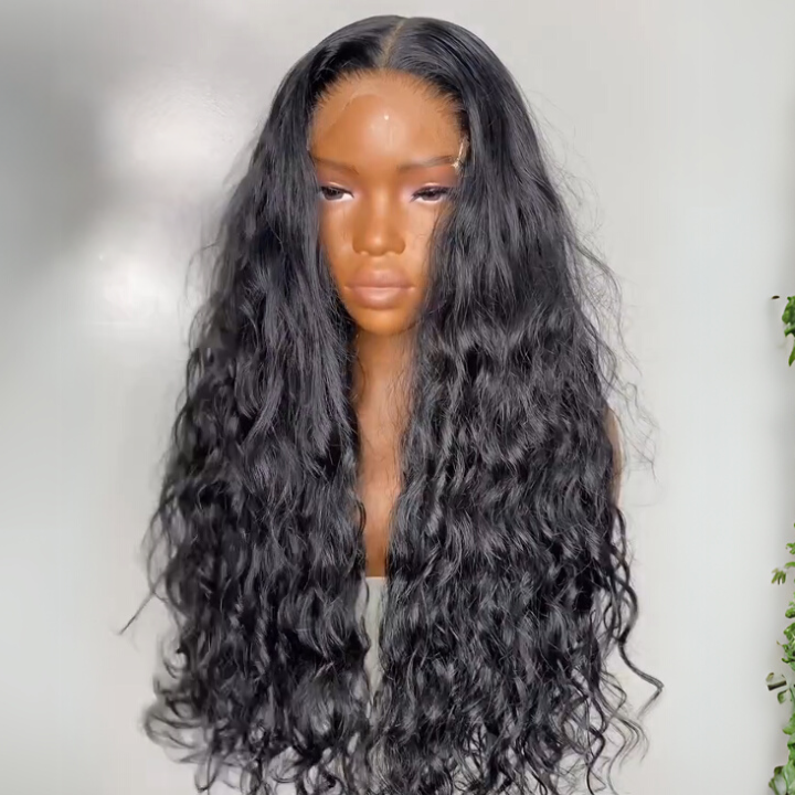 Glueless Loose BOHO Wave Curly Human Hair Wig Natural Black 100% Human Hair - Clear Transparent Lace Front/Closure Wig- Amanda Hair