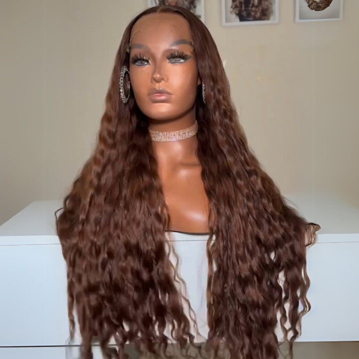 300% Density Luxury custom wigs Loose Wave Glueless Lace Brown Coloded Wigs Virgin Human Hair Transparent Lace Front Wig Super Double Drawn Level  - Amanda Hair