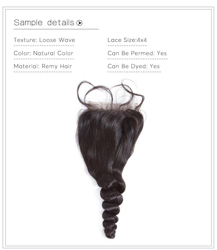 Brazilian Loose Wave 4 Bundles With 4*4 Lace Closure 9A Grade 100% Unprocessed Human Hair -Amanda Hair