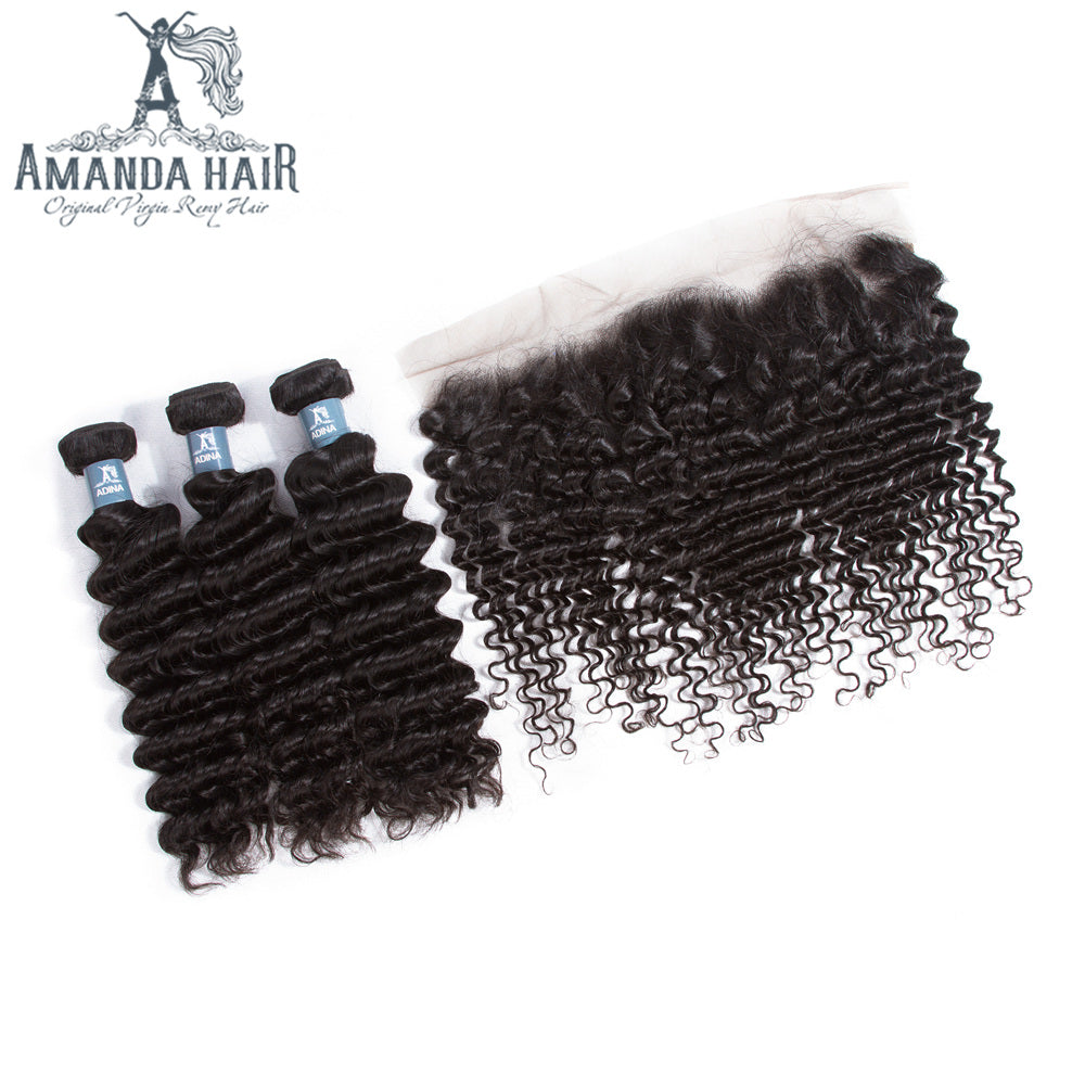 Amanda Peruvian Hair Deep Wave 4 Bundles With 13*4 Lace Frontal 9A Grade 100% Unprocessed Human Hair