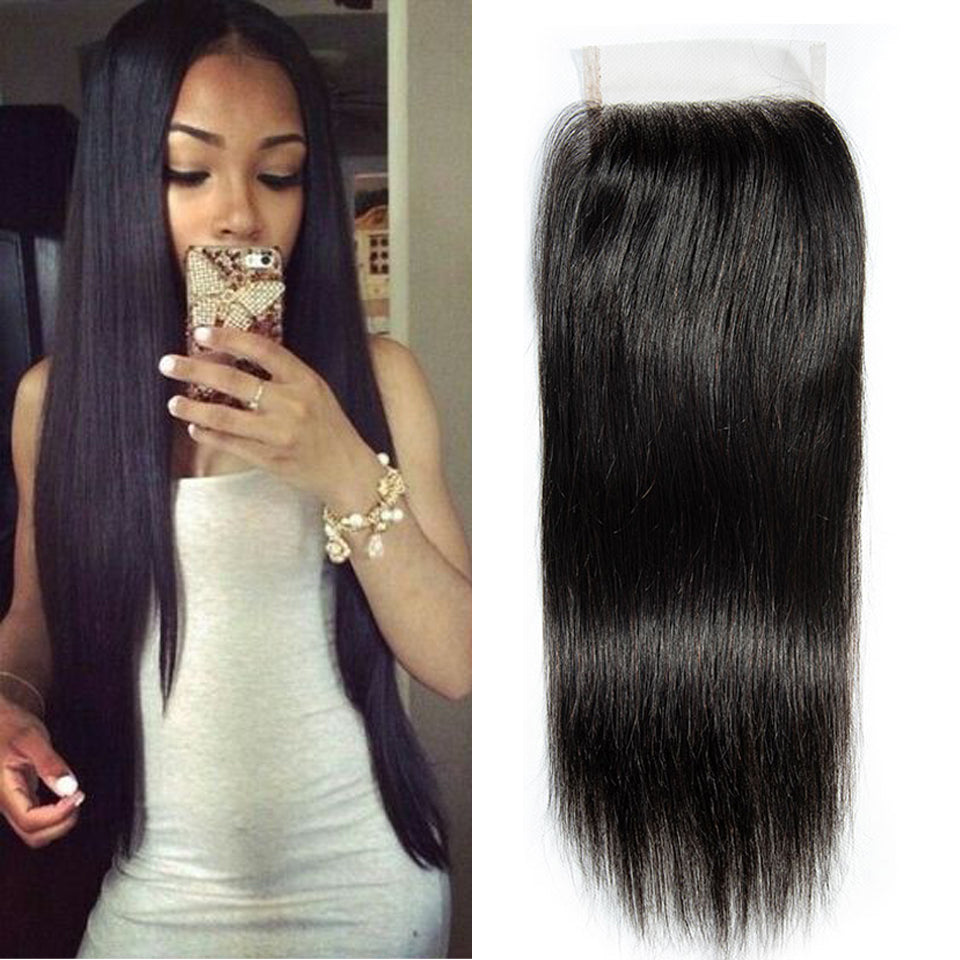 Amanda Brazilian Straight Hair Free/Middle/Three Part 100% Unprocessed Human Hair 4*4 Lace Closure 1 Piece