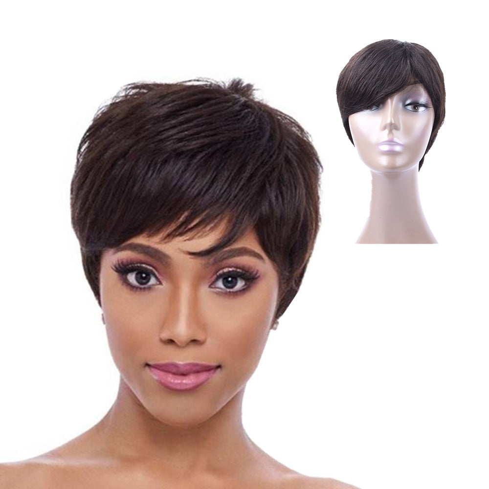 Short Pixie Cut Peruvian Straight Machine Made 100% Human Virgin Hair None Lace Wig for Women - Amanda Hair