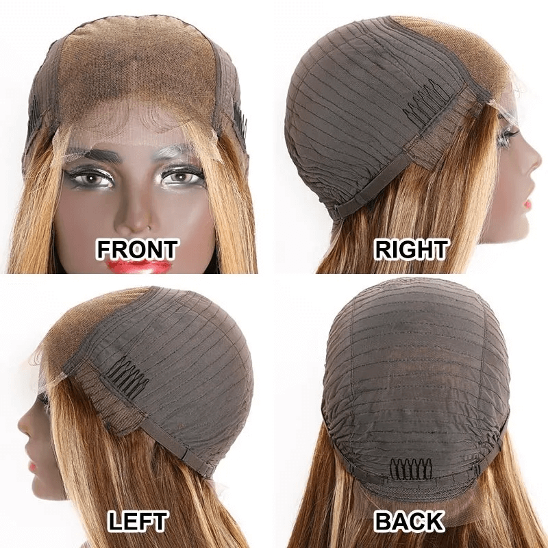 Ombre Color Straight Human Hair Honey Blonde Bob Highlight Wig 150% Density-Amanda Hair