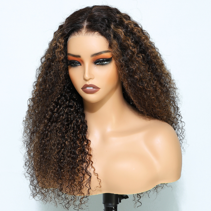 Highlight Brown Glueless Curly 7*5/13*4 HD Transparent Lace Wigs Pre Plucked Hairline-Amanda Hair