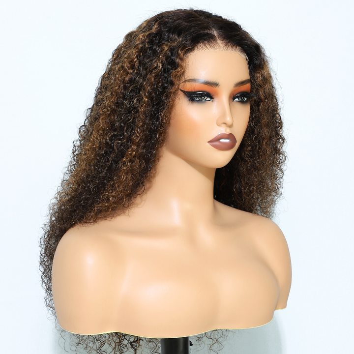 Highlight Brown Glueless Curly 7*5/13*4 HD Transparent Lace Wigs Pre Plucked Hairline-Amanda Hair